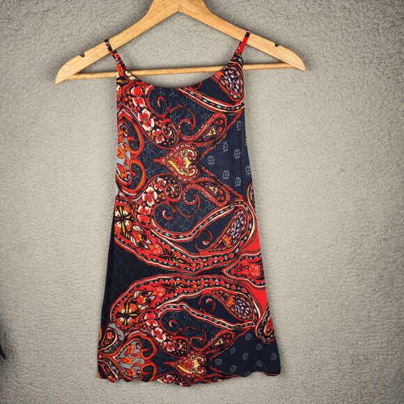 Lascana for Venus Paisley Tank Top Red Navy Sleeveless Keyhole Neck Boho Summer - Picture 7 of 11